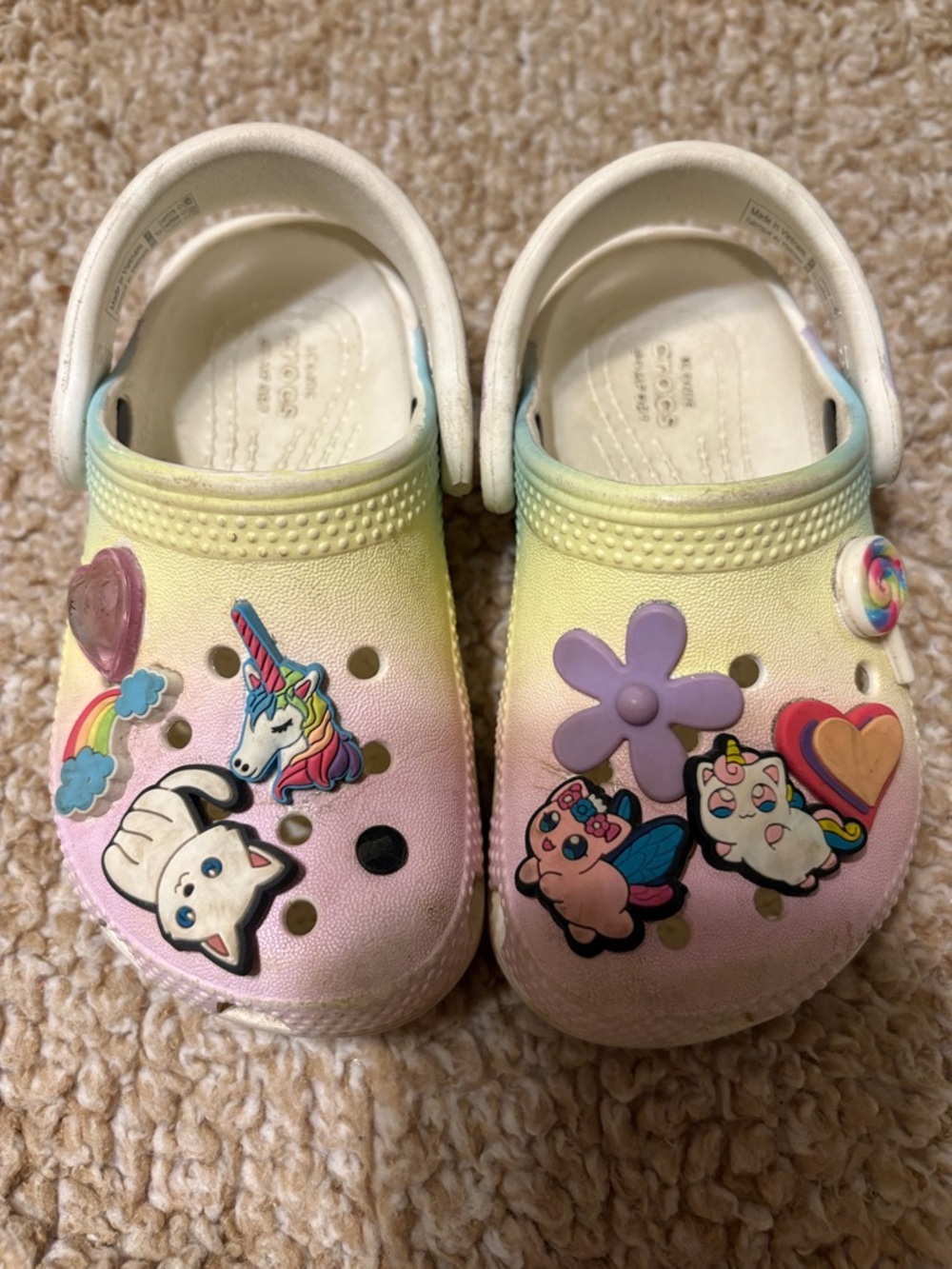 CROCS Toddlers' Pastel Unicorn & Animal Clog Sandals - Yellow Pink Sz 7c